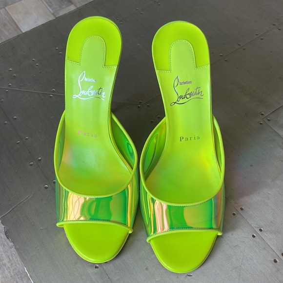 Christian Louboutin just arch 100mm fluo yellow neon stiletto sandal sz 38.5 - Picture 5 of 13